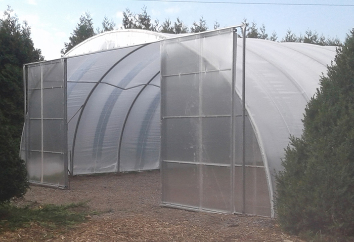 Starrer Giebel mit 2-flg. Schiebetüre Breite 3,50 m x Höhe 2,80 m mit Stegdoppelplatten